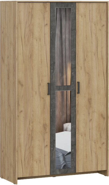 Шкаф двухдверный Taika, распашной для одежды, дуб золотой / камень темный