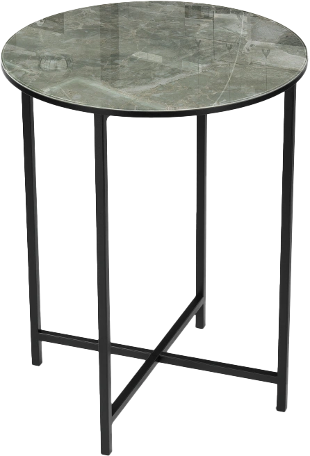 Журнальный стол Волопас, 48x60, стекло, королевский мрамор, каркас черный