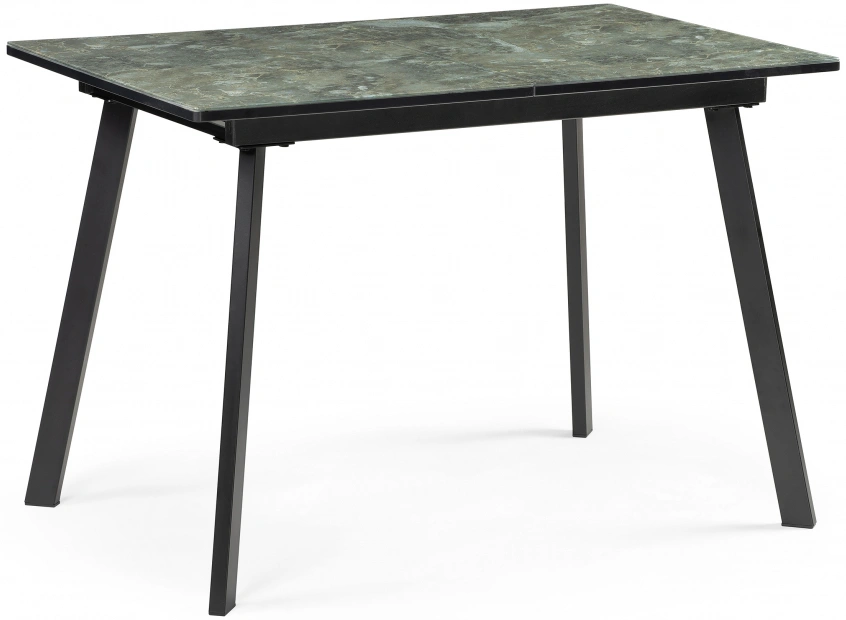 Кухонный раздвижной стол Агни, 110(140)х68х76, стекло, королевский мрамор / черный матовый