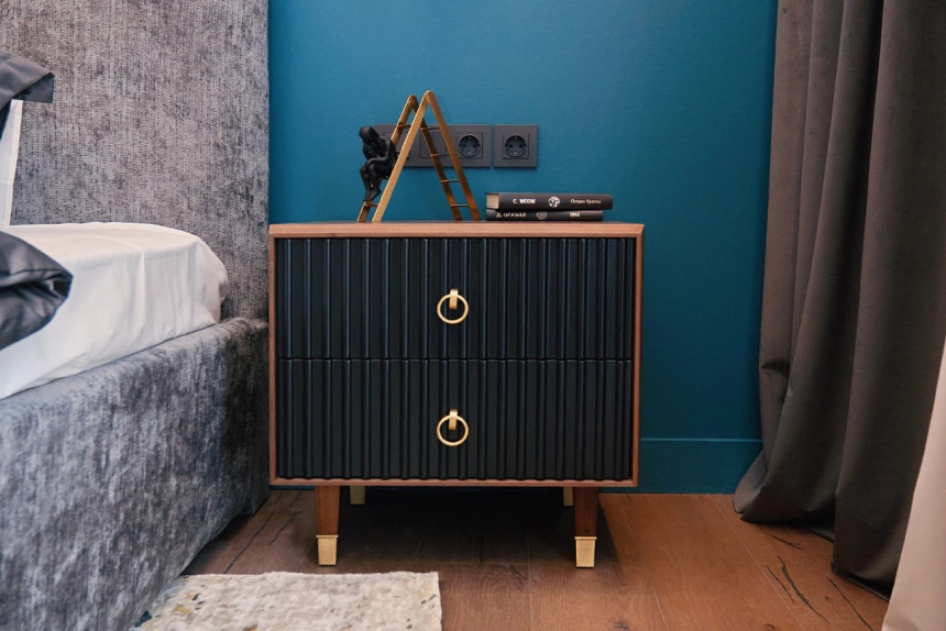 Тумбочка 77IP-NS008, с ящиками, коричневый / темно-серый