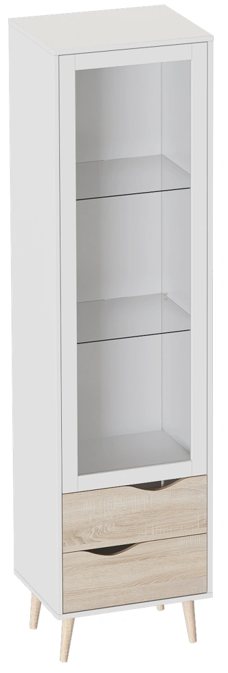 Шкаф-витрина одностворчатый Соната, со стеклом, белый фон / дуб сонома
