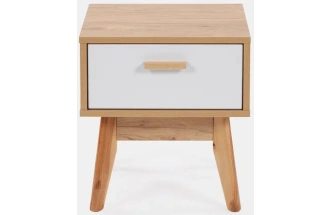 Тумба прикроватная Калгари, с ящиком, дуб натуральный светлый / белый матовый
