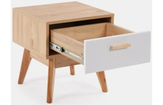 Тумба прикроватная Калгари, с ящиком, дуб натуральный светлый / белый матовый