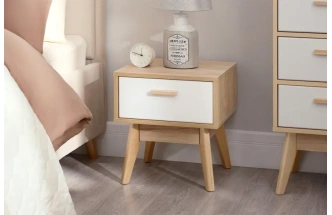 Тумба прикроватная Калгари, с ящиком, дуб натуральный светлый / белый матовый