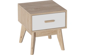 Тумба прикроватная Калгари, с ящиком, дуб натуральный светлый / белый матовый