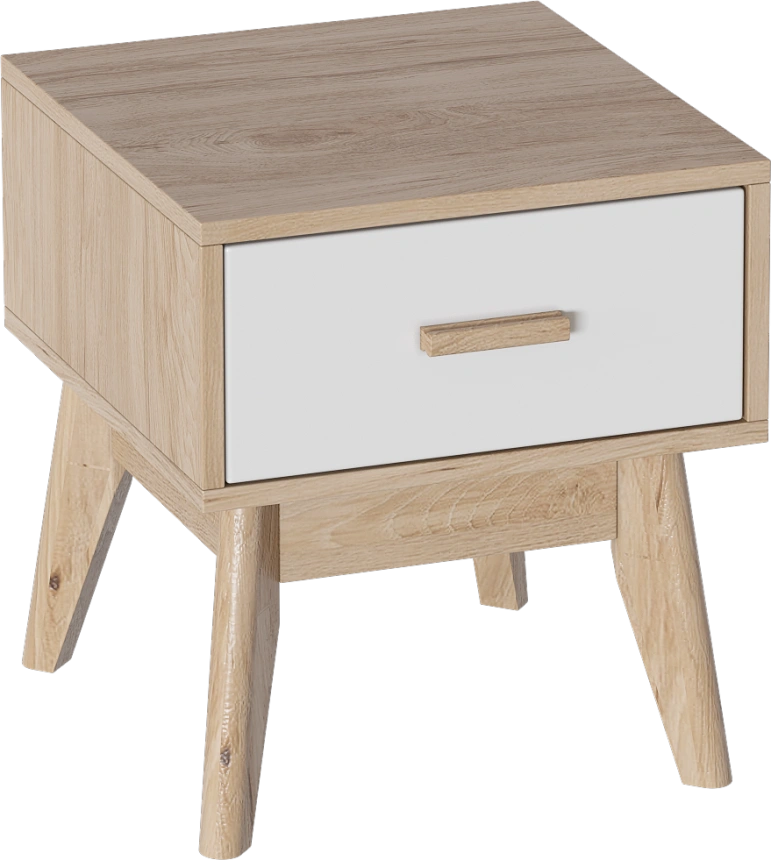 Тумба прикроватная Калгари, с ящиком, дуб натуральный светлый / белый матовый