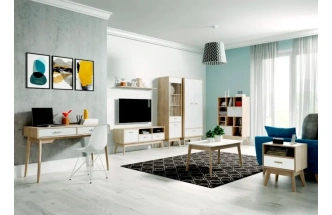 Модульная гостиная Калгари 2, дуб натуральный светлый / белый матовый