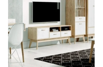 Модульная гостиная Калгари 2, дуб натуральный светлый / белый матовый