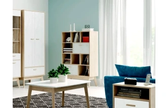 Модульная гостиная Калгари 2, дуб натуральный светлый / белый матовый