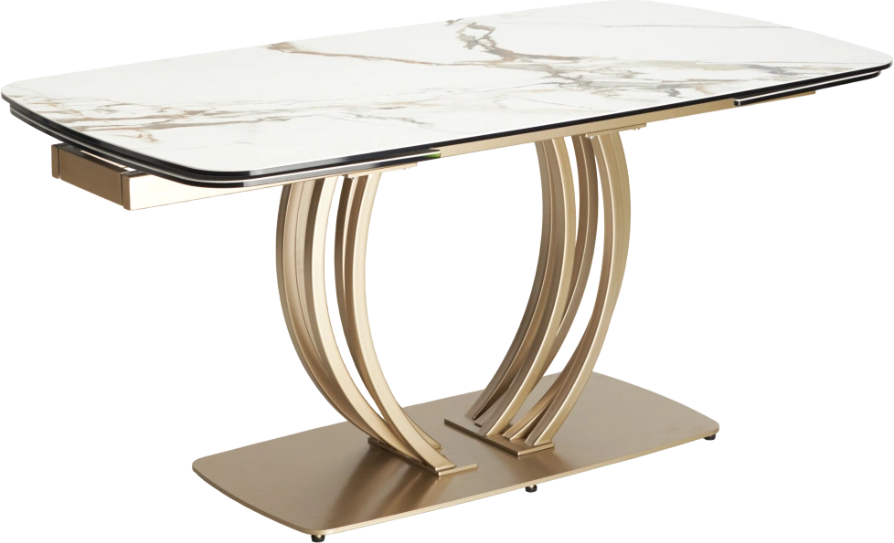Кухонный стол раздвижной Matera 160, KL-188 Контрастный мрамор матовый, итал. керамика, каркас цвета шампань