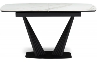 Обеденный раздвижной стол Вейл, 140(180)х80, керамика, белый мрамор / черный