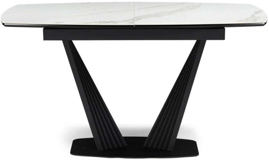 Обеденный раздвижной стол Вейл, 140(180)х80, керамика, белый мрамор / черный