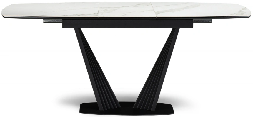 Обеденный раздвижной стол Вейл, 140(180)х80, керамика, белый мрамор / черный