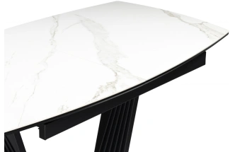 Обеденный раздвижной стол Вейл, 140(180)х80, керамика, белый мрамор / черный