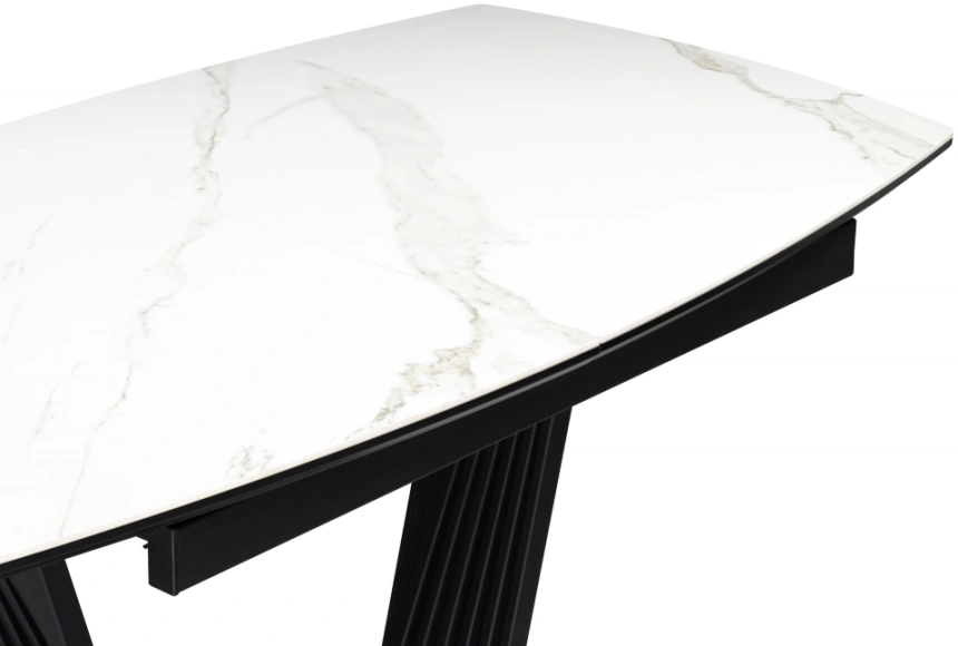 Обеденный раздвижной стол Вейл, 140(180)х80, керамика, белый мрамор / черный
