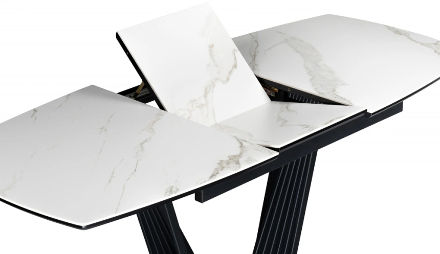 Обеденный раздвижной стол Вейл, 140(180)х80, керамика, белый мрамор / черный