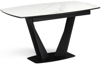 Обеденный раздвижной стол Вейл, 140(180)х80, керамика, белый мрамор / черный