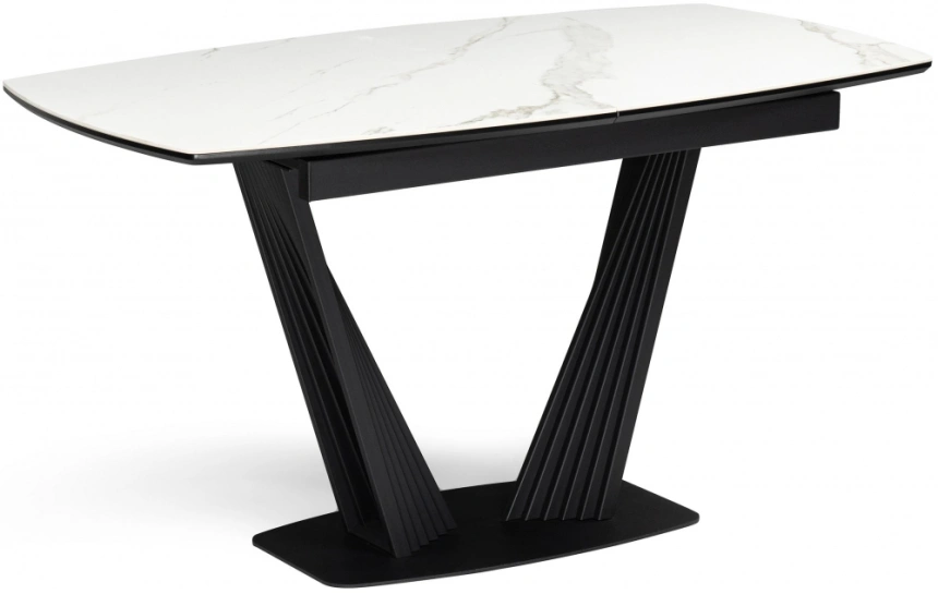 Обеденный раздвижной стол Вейл, 140(180)х80, керамика, белый мрамор / черный