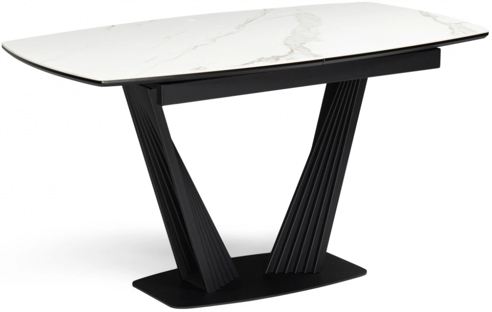 Обеденный раздвижной стол Вейл, 140(180)х80, керамика, белый мрамор / черный