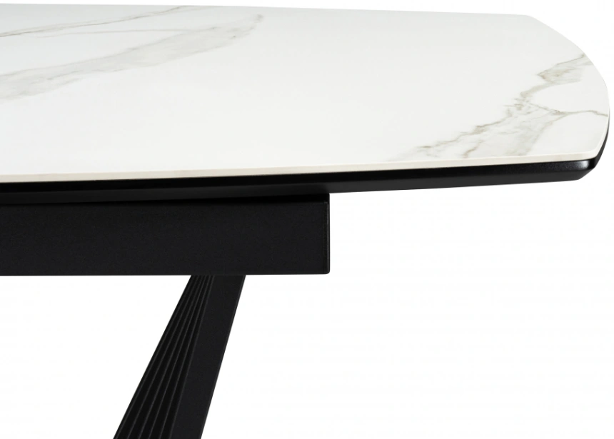 Обеденный раздвижной стол Вейл, 140(180)х80, керамика, белый мрамор / черный