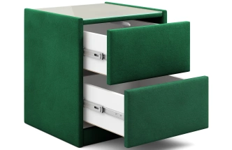 Тумба прикроватная Аризона, мягкая, с ящиками, велюр, мора зеленый