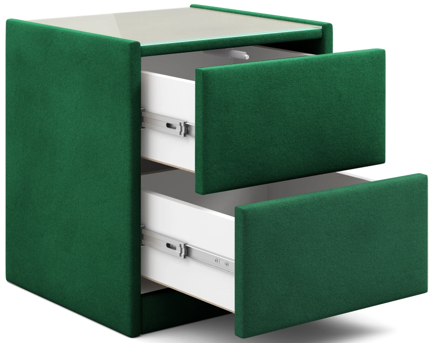 Тумба прикроватная Аризона, мягкая, с ящиками, велюр, мора зеленый