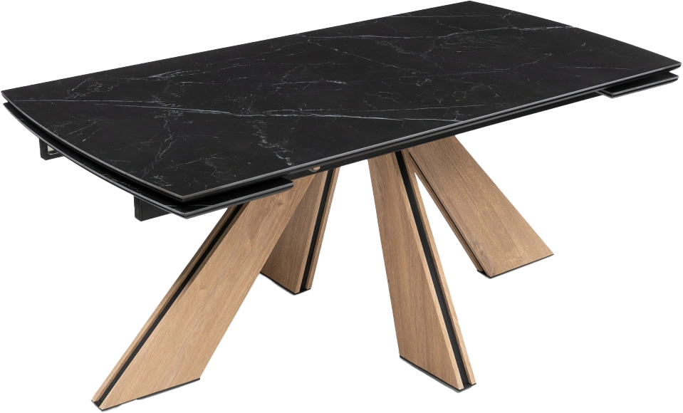 Кухонный стол раздвижной Шаннон 180(240), керамика, черный мрамор, каркас дуб монтана
