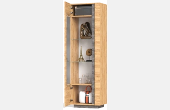 Шкаф витрина Арчи, распашной с полками, дуб золотой craft / камень темный U3705