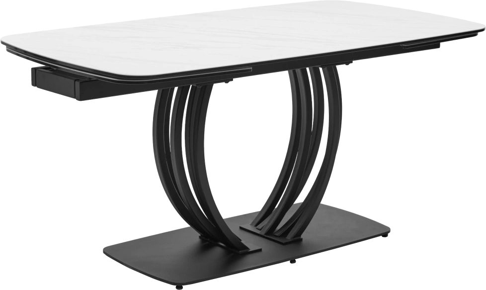 Кухонный стол раздвижной Matera 160, Marbles KL-99 Белый мрамор матовый, итальянская керамика, черный каркас