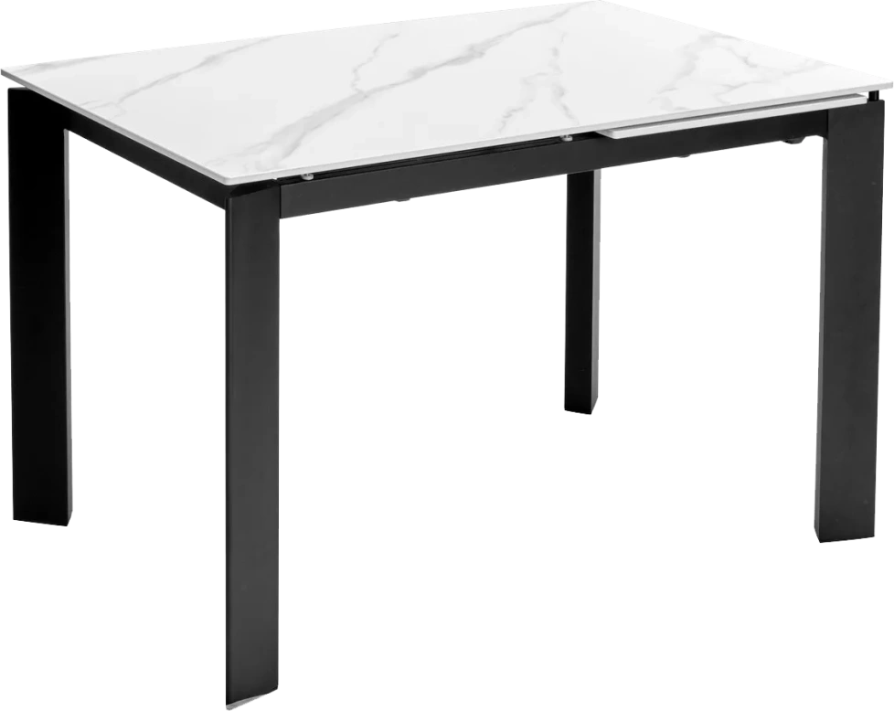 Кухонный стол раздвижной Corner 120, Matt White Marble Solid Ceramic, Black