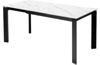 Кухонный стол раздвижной Corner 120, Matt White Marble Solid Ceramic, Black