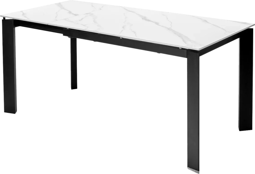 Кухонный стол раздвижной Corner 120, Matt White Marble Solid Ceramic, Black