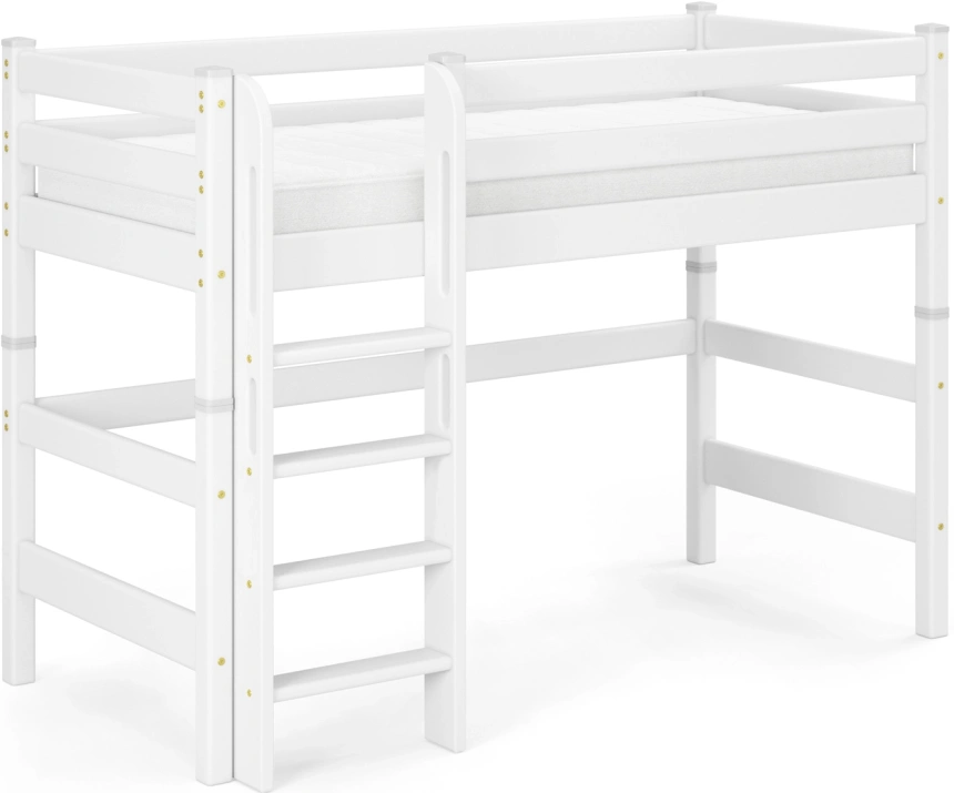 Полувысокая детская кровать Соня-5, с прямой лестницей, белый
