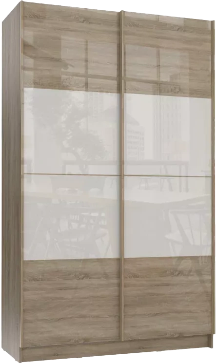 Шкаф-купе двухдверный Марвин-3, 163x220, Дуб сонома / Дуб сонома глянец / Белый глянец