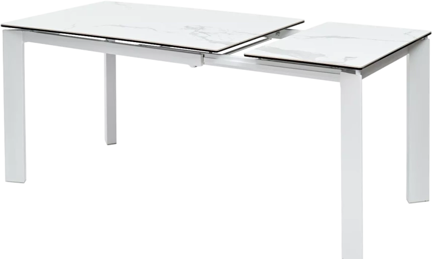 Кухонный стол раздвижной Corner 120, Matte Statuario Белый мрамор матовый керамика, стекло, белый каркас