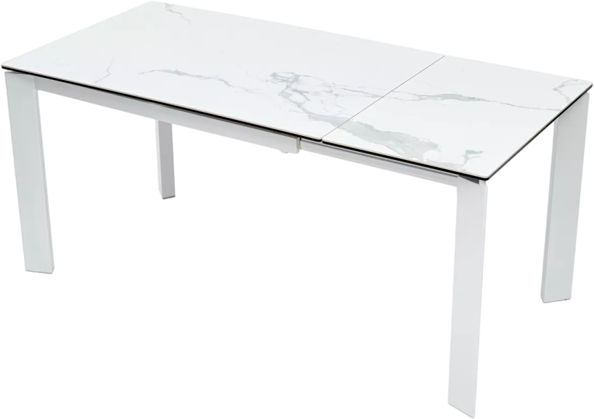 Кухонный стол раздвижной Corner 120, Matte Statuario Белый мрамор матовый керамика, стекло, белый каркас