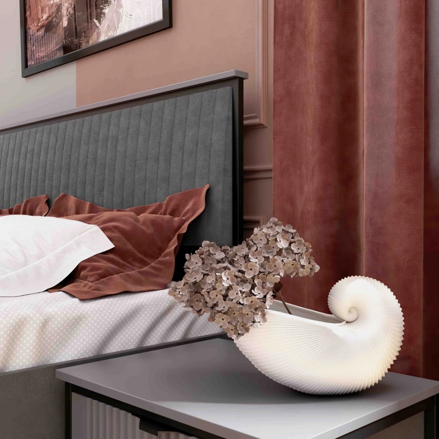 Кровать Нора 160, двуспальная, металл бруклин / графит