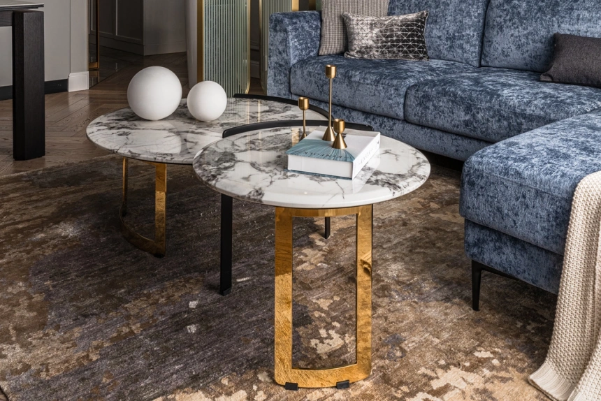 Журнальный стол Cadiz, 60x60x48, МДФ, белый мрамор / золото 
