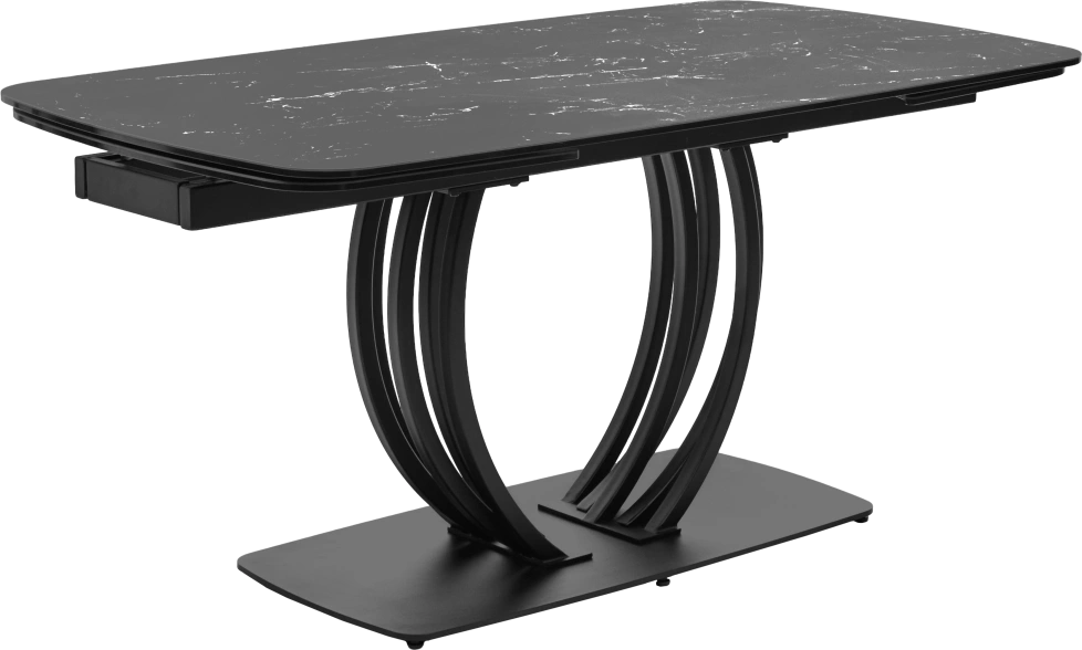 Кухонный стол раздвижной Matera 160, Nero KL-116 Черный мрамор матовый, итальянская керамика, черный каркас