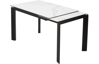 Кухонный стол раздвижной Corner 120, Matte Statuario Белый мрамор матовый керамика, стекло, черный каркас