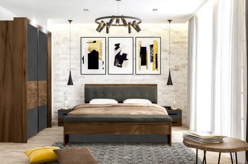 Тумба прикроватная Глазго, с двумя ящиками, металл бруклин / таксония