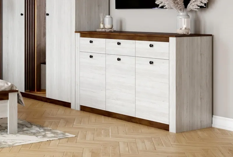 Тумба Даллас, с дверьми и тремя ящиками, дуб винтерберг / таксония