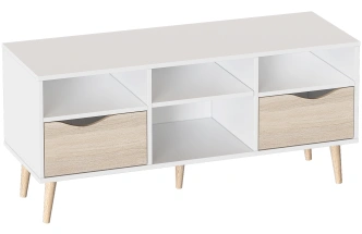 Тумба под ТВ Соната, с ящиками и полками, белый фон / дуб сонома 