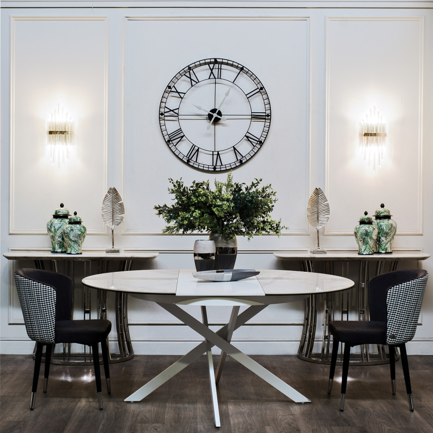 Обеденный раздвижной стол 83MC-1907DT WH, 120(170), керамика, белый мрамор / белый