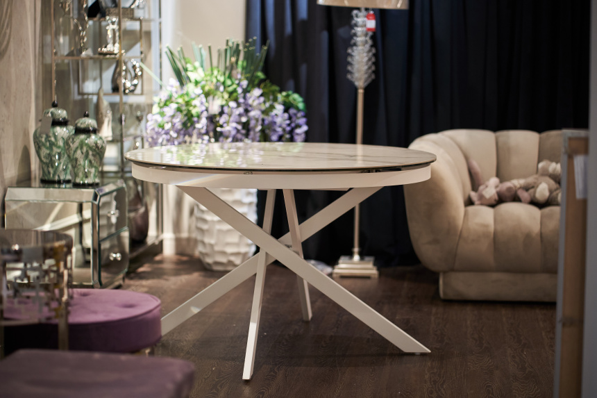 Обеденный раздвижной стол 83MC-1907DT WH, 120(170), керамика, белый мрамор / белый