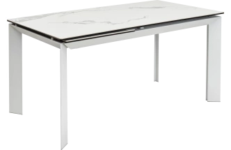 Кухонный стол раздвижной Cremona 140, High Gloss Statuario Белый мрамор глянцевый, керамика, белый каркас