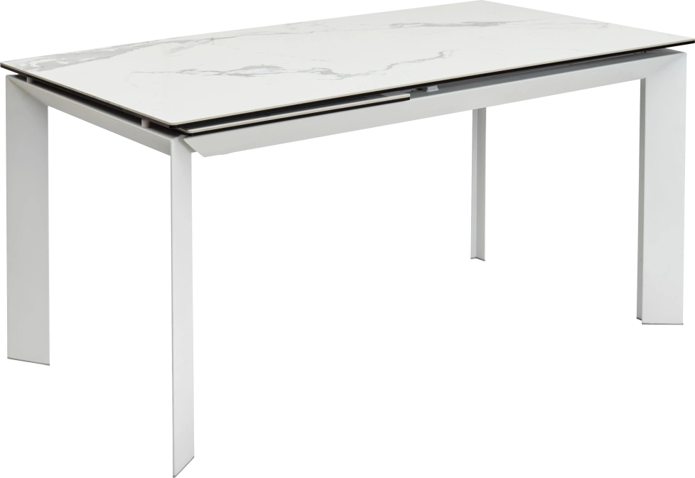 Кухонный стол раздвижной Cremona 140, High Gloss Statuario Белый мрамор глянцевый, керамика, белый каркас
