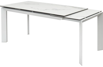 Кухонный стол раздвижной Cremona 140, High Gloss Statuario Белый мрамор глянцевый, керамика, белый каркас