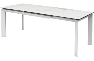 Кухонный стол раздвижной Cremona 140, High Gloss Statuario Белый мрамор глянцевый, керамика, белый каркас