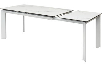 Кухонный стол раздвижной Cremona 140, High Gloss Statuario Белый мрамор глянцевый, керамика, белый каркас